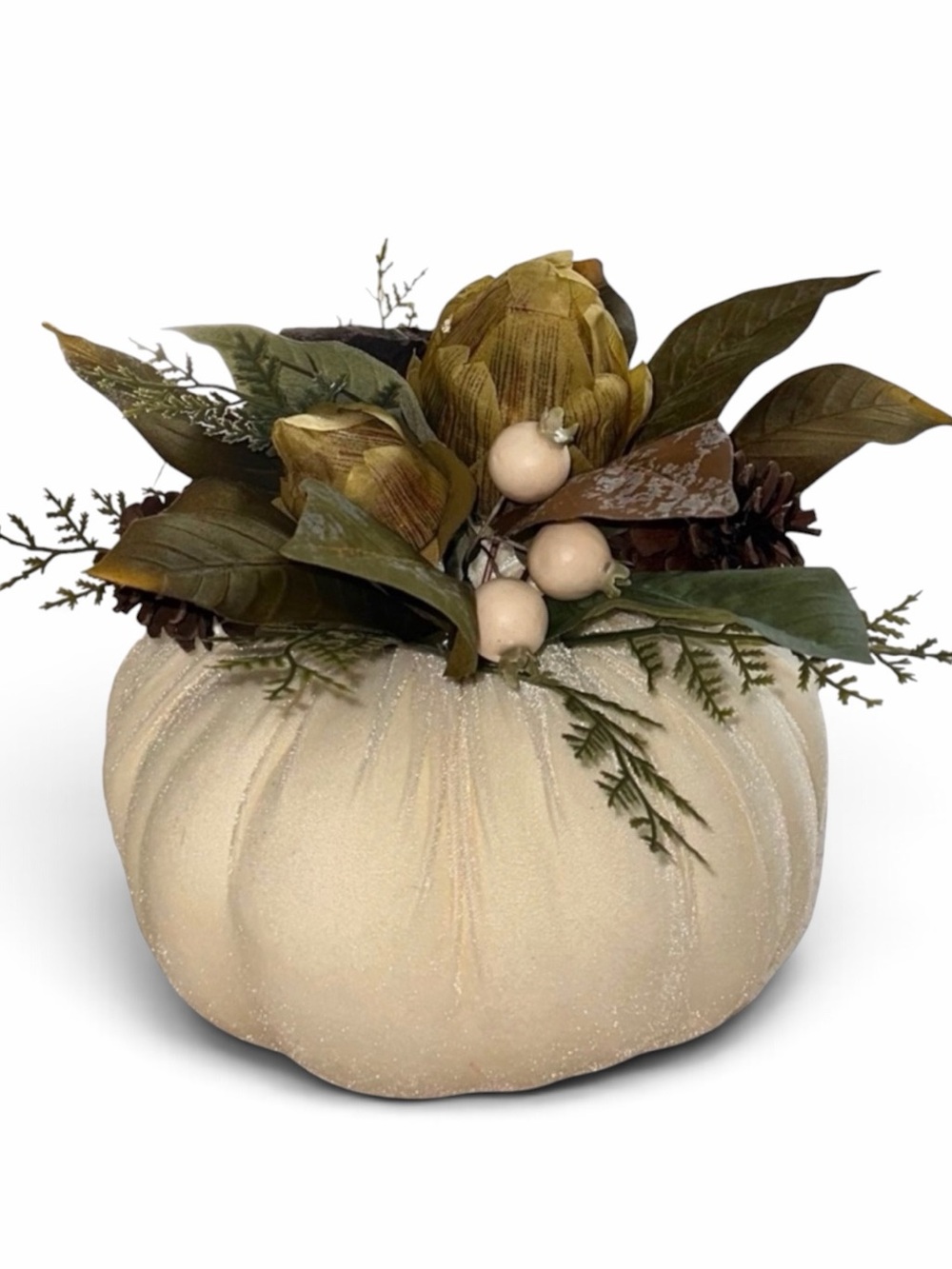 NEW Large Decorative Pumpkin with Botanical Foliage